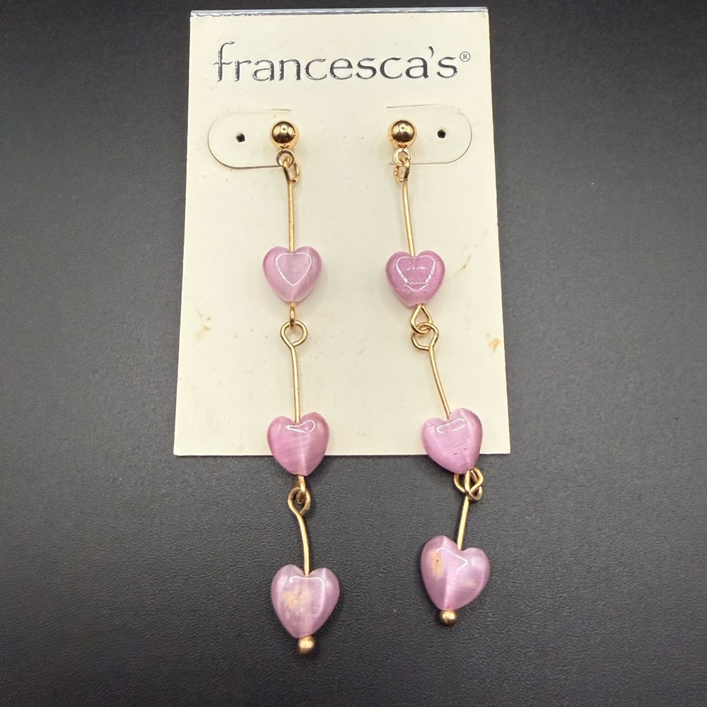 NWT Francesca's Gold Tone and Purple Heart Dangle Earrings